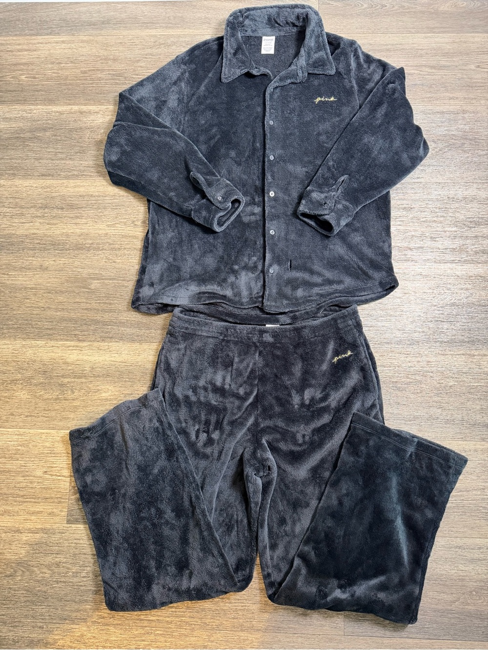 PINK Victoria's Secret Plush Two-Piece Pajama Set in Charcoal